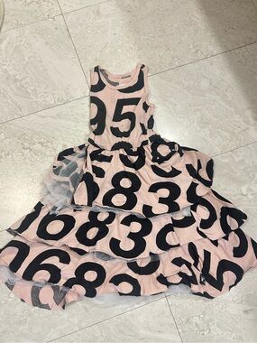 Nununu Pink Sleeveless Tiered Dress with Bold Black Numbers